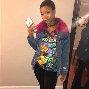 Pink fur jean jacket